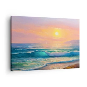 Bild auf Leinwand - Leinwandbild - Meereslandschaft mit Sonnenuntergang - 70x50cm - Ein türkisfarbenes Lied der Wellen - Moderne Wanddekoration für Wohnzimmer und Schlafzimmer ARTTOR