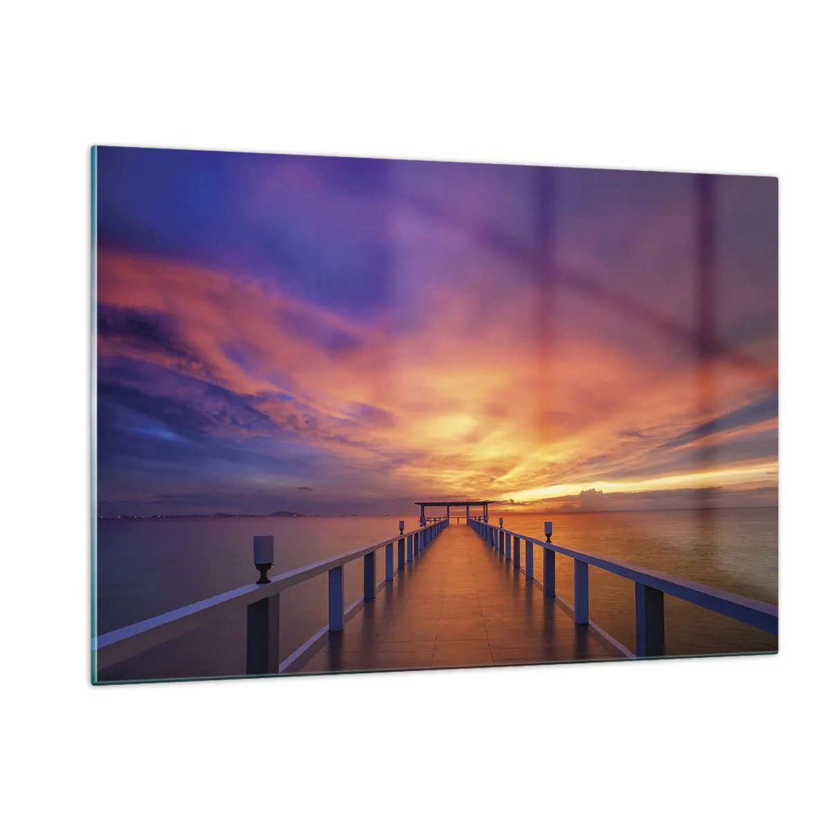 Glasbild - Bild auf glas - Der Pier vor der Kulisse des Sonnenuntergangs - 120x80cm - Ohne Ende - Moderne Wanddekoration für Wohnzimmer und Schlafzimmer ARTTOR