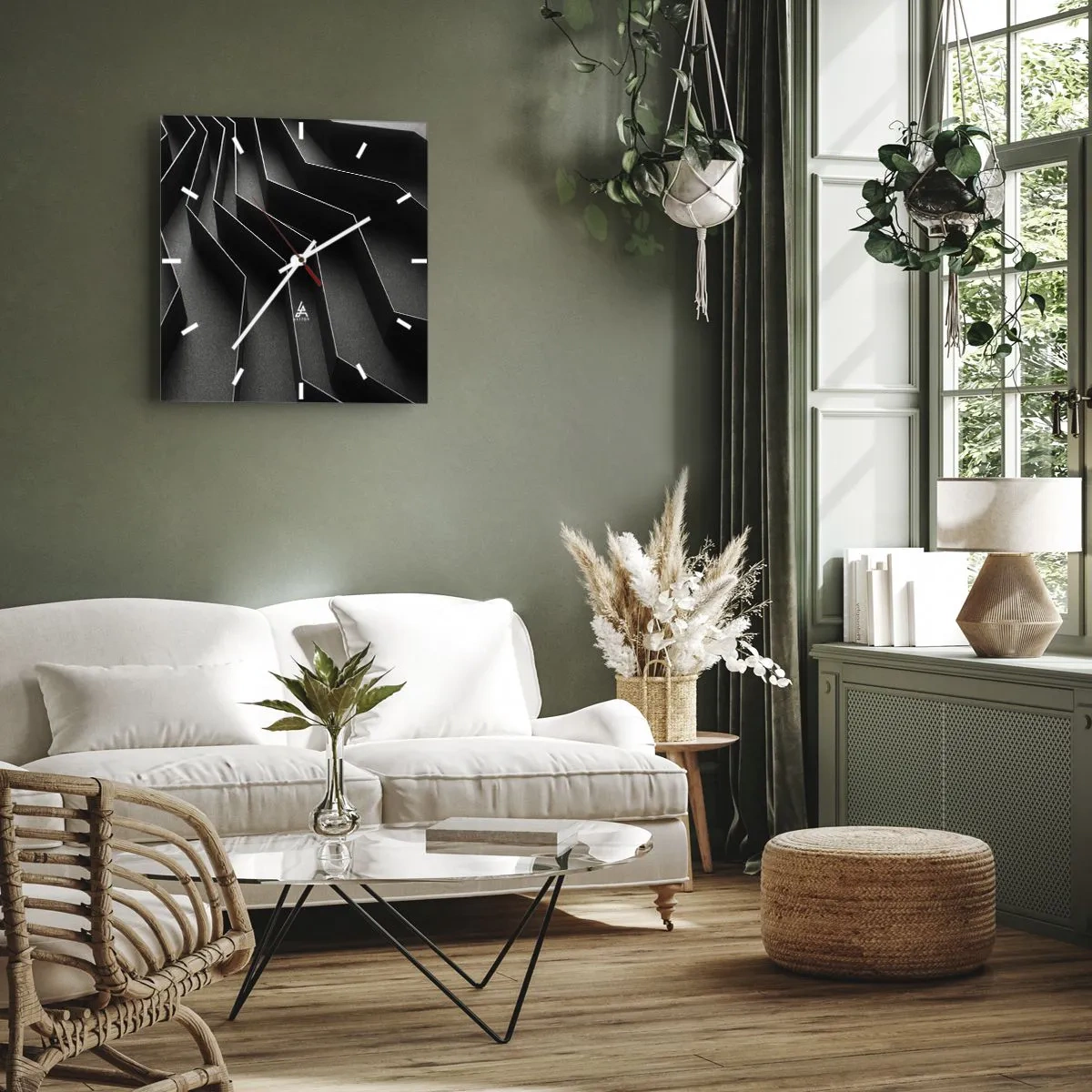 Wanduhr - Glasuhr - Räumliche Ordnung - 30x30 cm