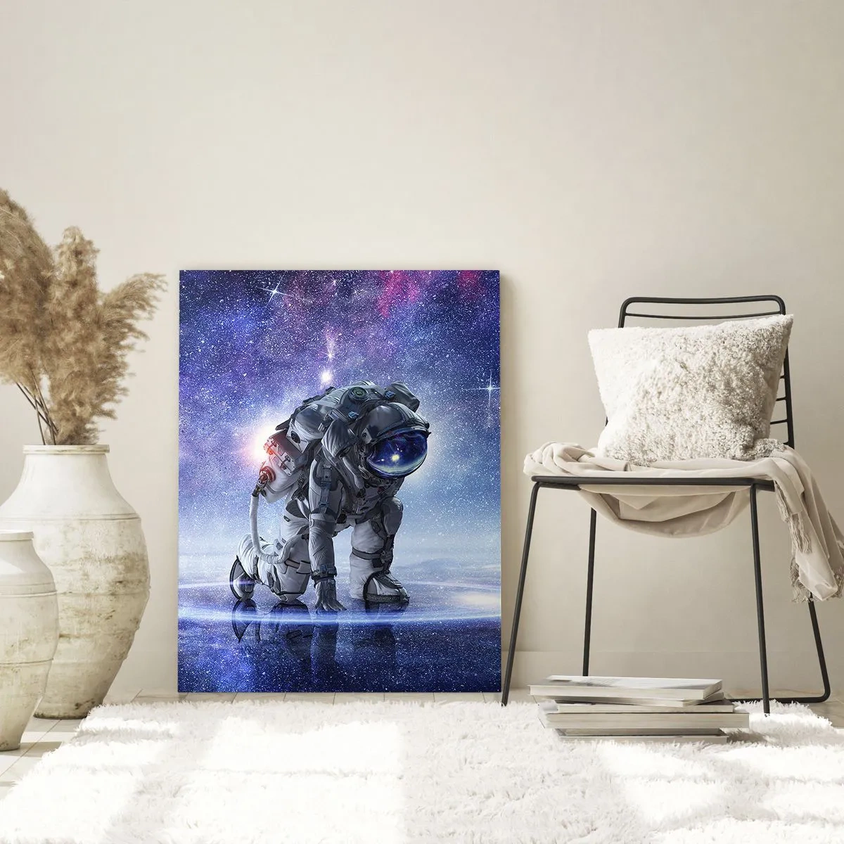 Glasbild - Bild auf glas - Astronaut in einer galaktischen Landschaft - 80x120cm - Der Sternenhimmel über mir - Moderne Wanddekoration für Wohnzimmer und Schlafzimmer ARTTOR