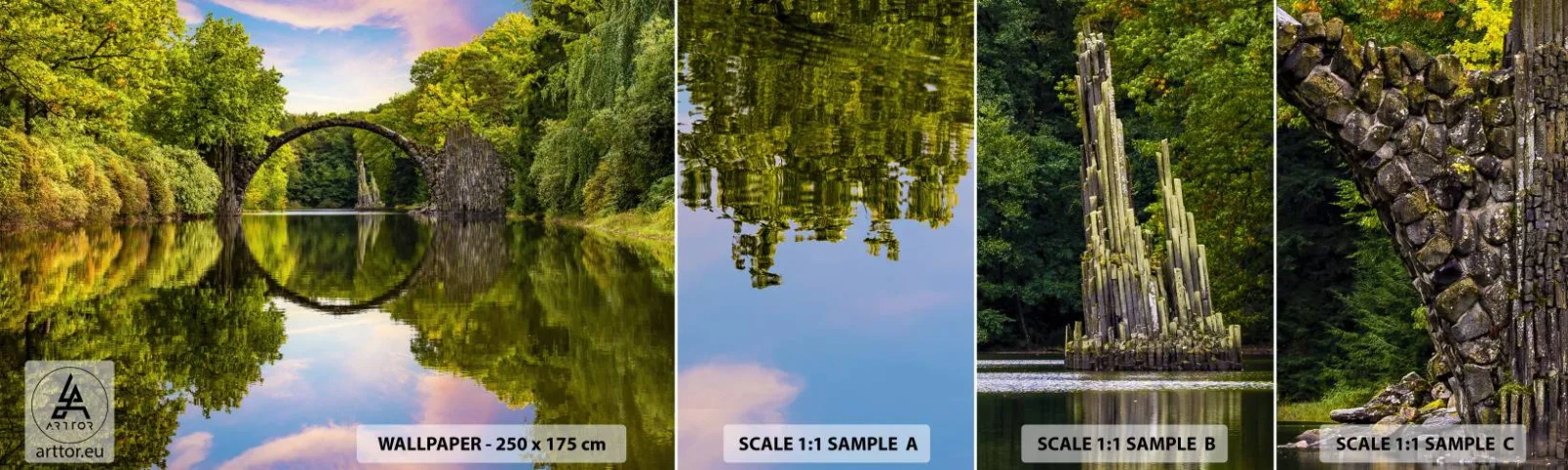 Fototapeten Muster Selbstklebend Deluxe Sticker - An der Kreuzung zweier Welten - Landschaft, Fluss, Brücke - 100x30 cm