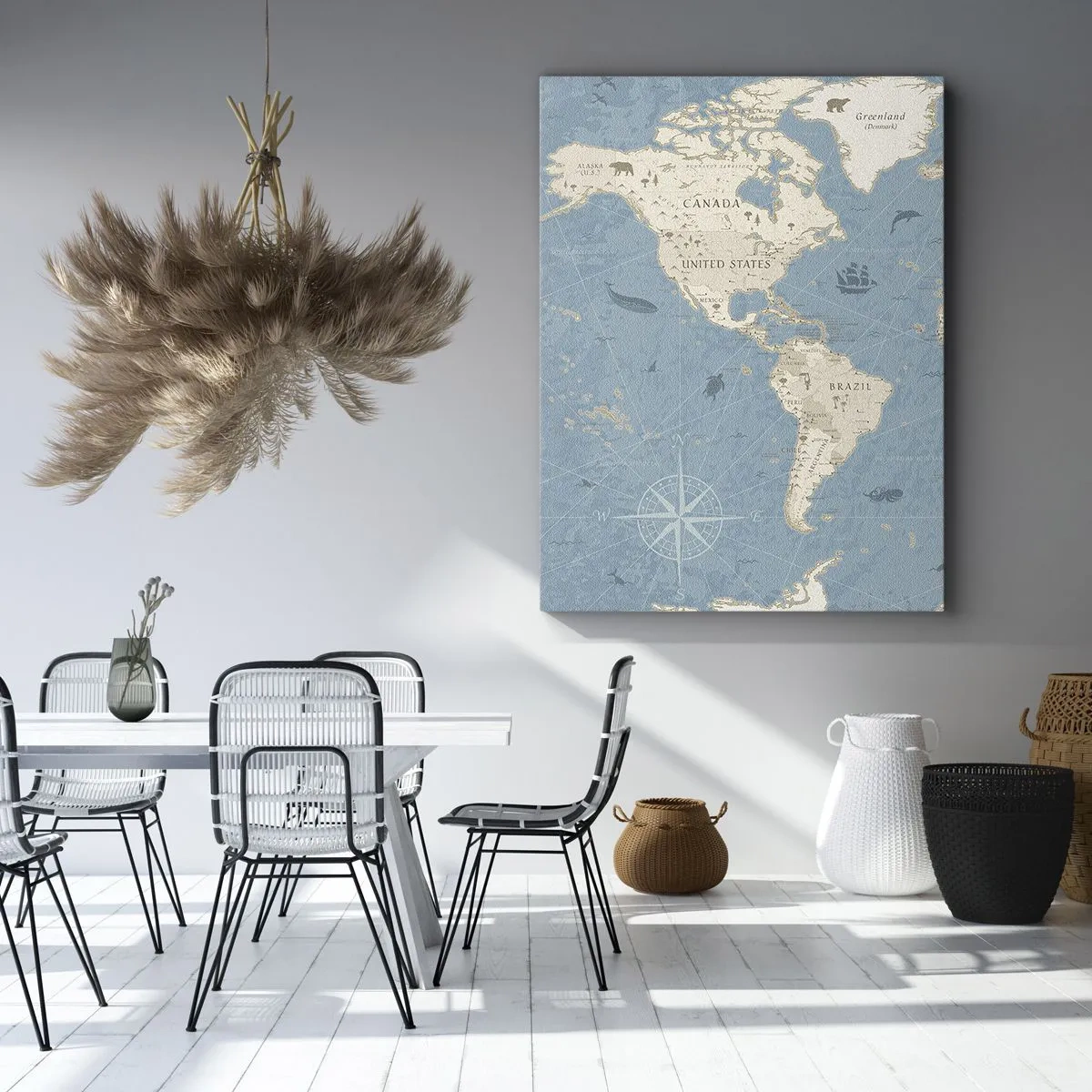 Bild auf Leinwand - Leinwandbild - Dekorative Weltkarte in Blau- und Beigetönen - 50x70cm - Die Welt liegt zum Greifen nah - Moderne Wanddekoration für Wohnzimmer und Schlafzimmer ARTTOR