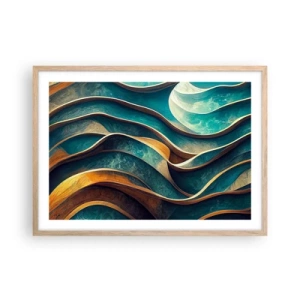 Poster in einem Rahmen aus heller Eiche - Blaue Mäander - 70x50 cm