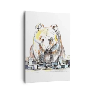 Bild auf Leinwand - Leinwandbild - Illustration eines Bären mit bunten Details und Blöcken - 50x70cm - Wie kann man so leben? - Moderne Wanddekoration für Wohnzimmer und Schlafzimmer ARTTOR