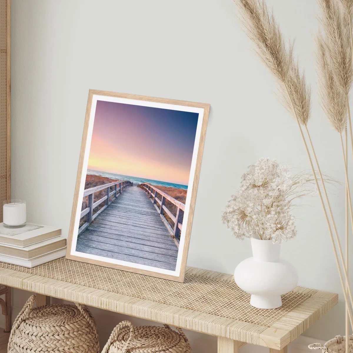 Poster in einem Rahmen aus heller Eiche - Baltische Abend-Aurora - 40x50 cm