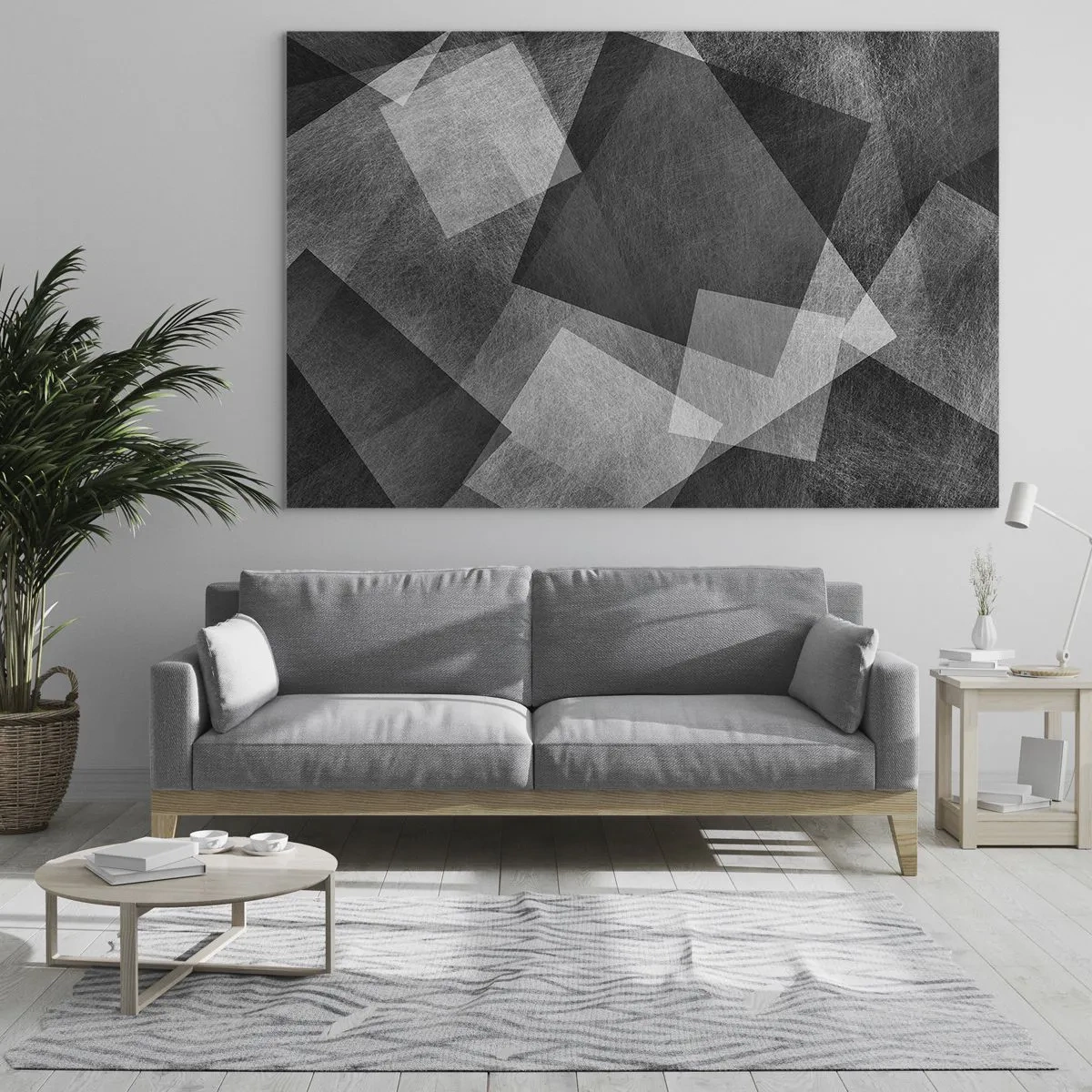 Glasbild - Bild auf glas - Geometrische Abstraktion in Schwarz-, Weiß- und Grautönen - 100x70cm - Das ewige Symbol für Beständigkeit und Ordnung - Moderne Wanddekoration für Wohnzimmer und Schlafzimmer ARTTOR