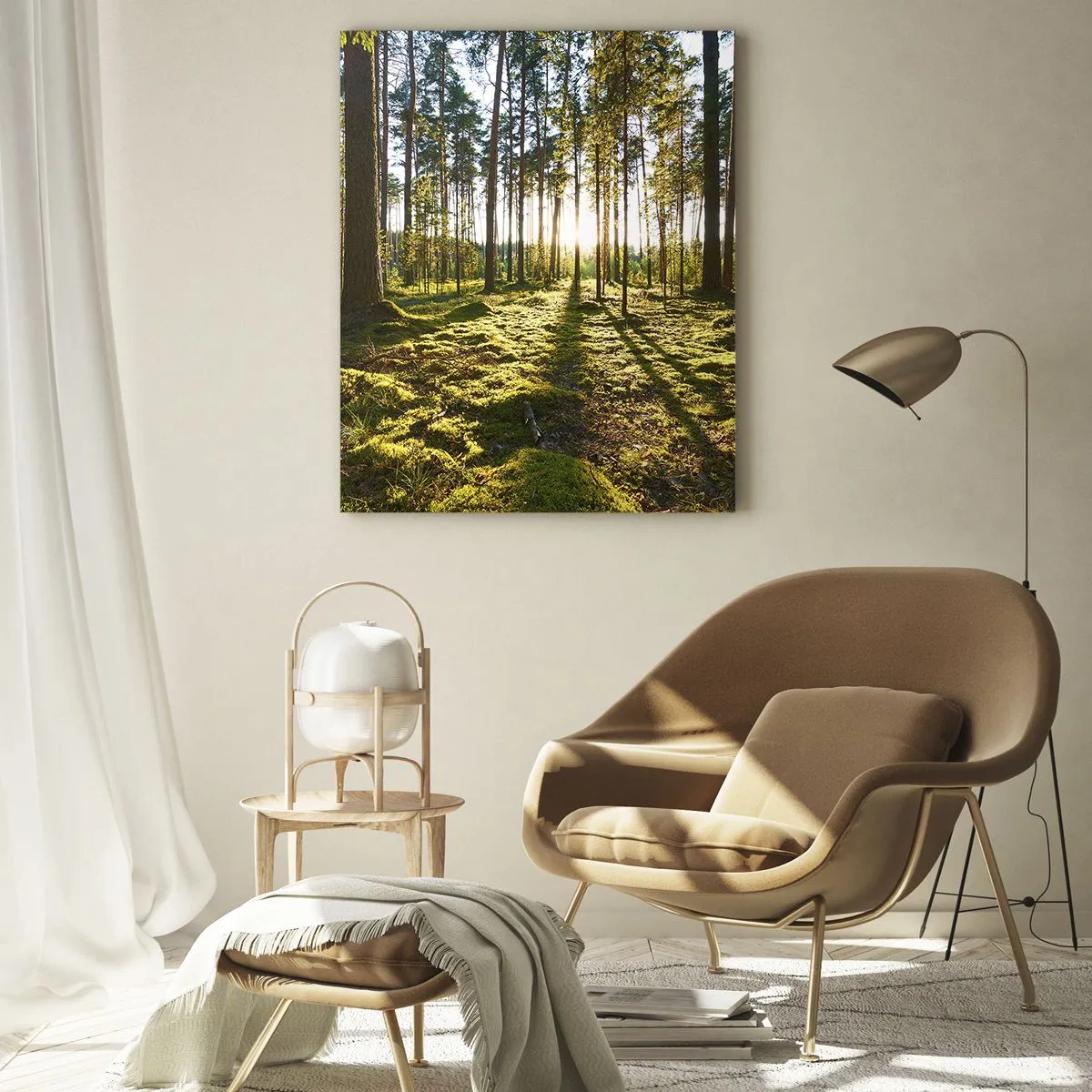 Glasbild - Bild auf glas - Grüner Wald, beleuchtet durch Sonnenlicht auf dem Moos - 70x100cm - … Hinter den sieben Wäldern - Moderne Wanddekoration für Wohnzimmer und Schlafzimmer ARTTOR