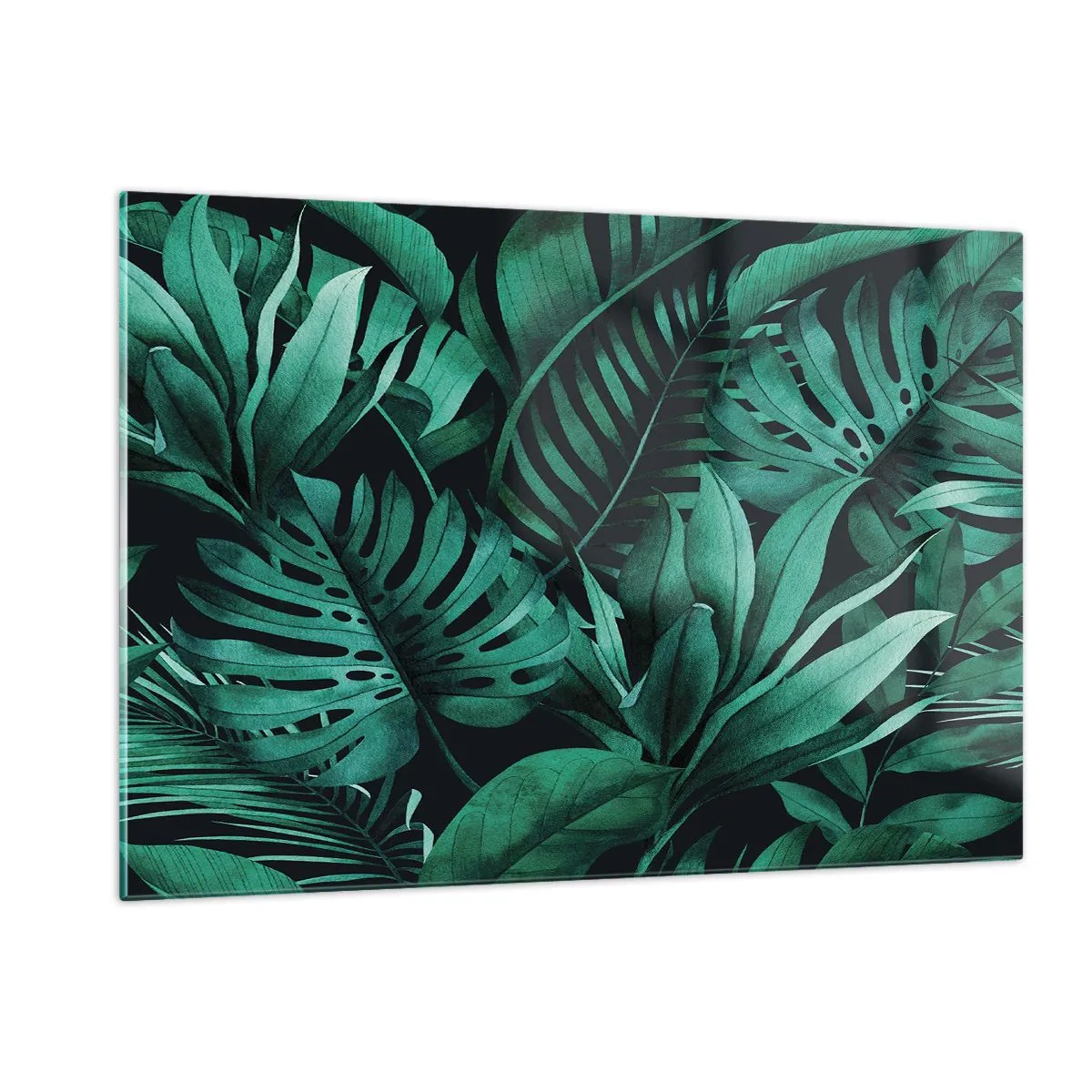 Glasbild - Bild auf glas - Üppig grüne Blätter in einer tropischen Komposition - 120x80cm - Die Tiefe des tropischen Grüns - Moderne Wanddekoration für Wohnzimmer und Schlafzimmer ARTTOR