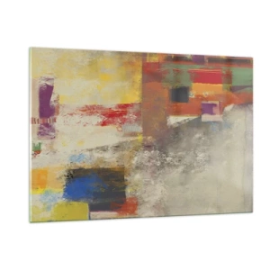 Glasbild - Bild auf glas - Bunte Abstraktion mit geometrischen Formen - 120x80cm - Geometrie der Farben - Moderne Wanddekoration für Wohnzimmer und Schlafzimmer ARTTOR