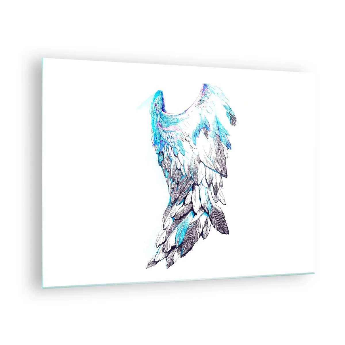 Glasbild - Bild auf glas - Engelsflügel in Blau- und Grautönen - 70x50cm - Ich brauche Flügel - Moderne Wanddekoration für Wohnzimmer und Schlafzimmer ARTTOR