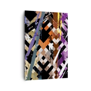 Bild auf Leinwand - Leinwandbild - Abstrakte Komposition mit farbigen Linien auf schwarzem Hintergrund - 70x100cm - Quadriert - Moderne Wanddekoration für Wohnzimmer und Schlafzimmer ARTTOR