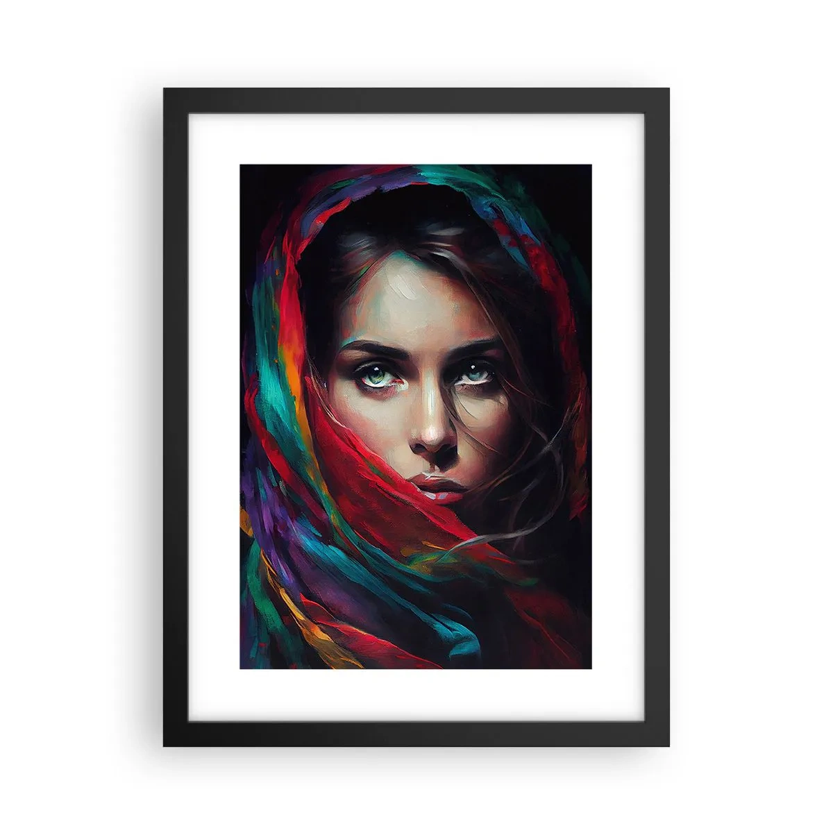 Poster in einem schwarzem Rahmen - Grünäugiges Geheimnis - 30x40 cm