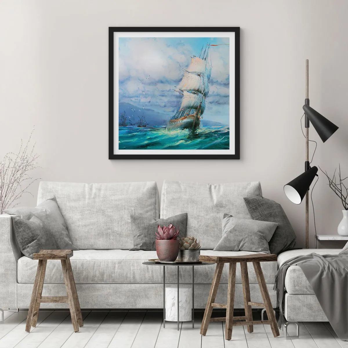 Poster in einem schwarzem Rahmen - Guter Wind - 60x60 cm