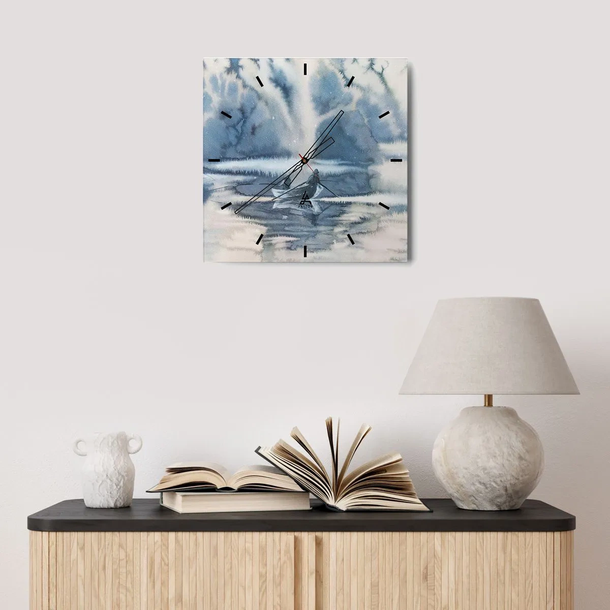 Wanduhr - Glasuhr - Angler in ihrem Paradies - 40x40 cm