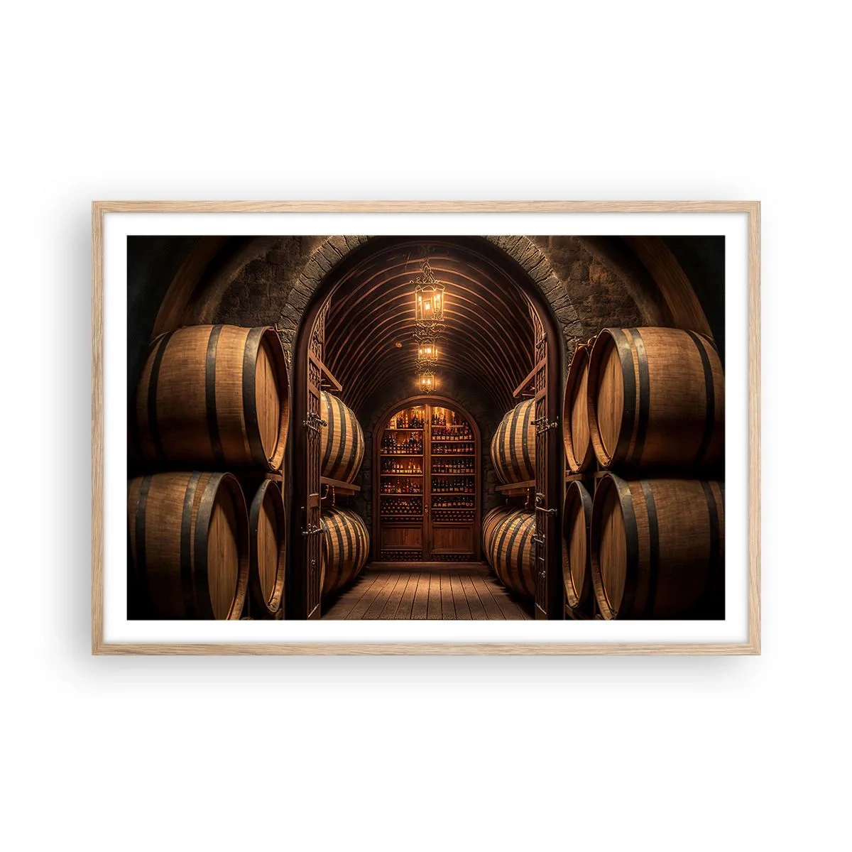 Poster in einem Rahmen aus heller Eiche - Stimmungsvoller Keller - 91x61 cm