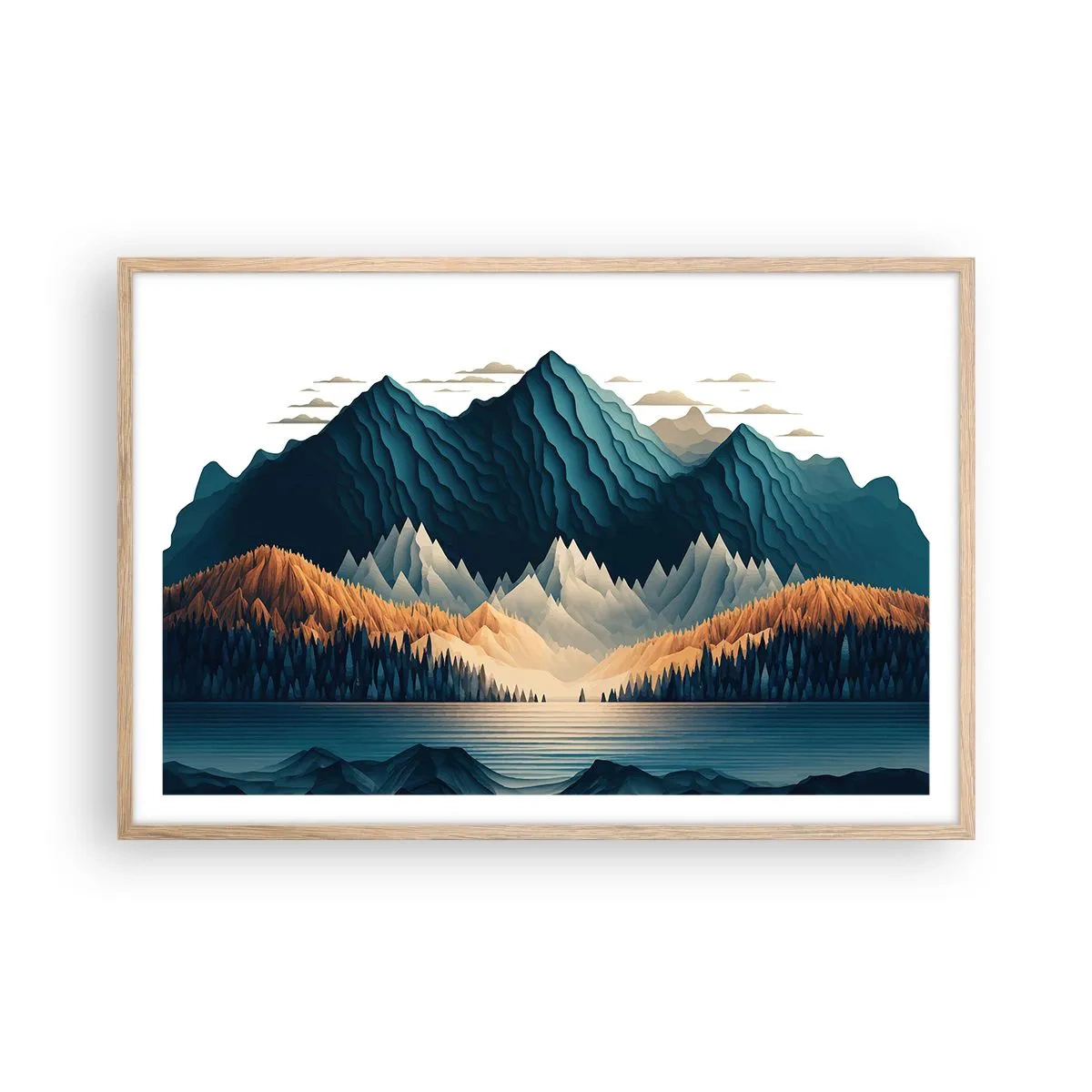 Poster in einem Rahmen aus heller Eiche - Perfekte Berglandschaft - 91x61 cm