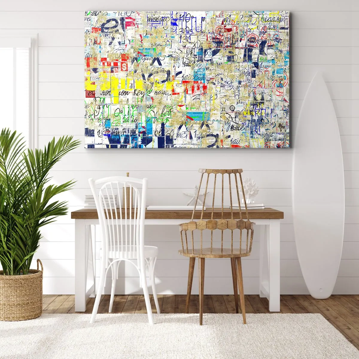 Bild auf Leinwand - Leinwandbild - Abstrakte Graffiti mit bunten Inschriften und Mustern - 70x50cm - Es freut einfach die Augen - Moderne Wanddekoration für Wohnzimmer und Schlafzimmer ARTTOR