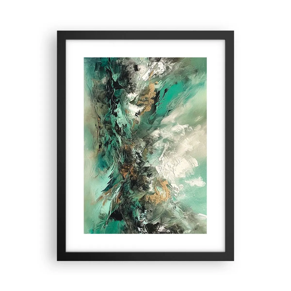 Poster in einem schwarzem Rahmen - Smaragdgrüne und schwarze Brandung - 30x40 cm