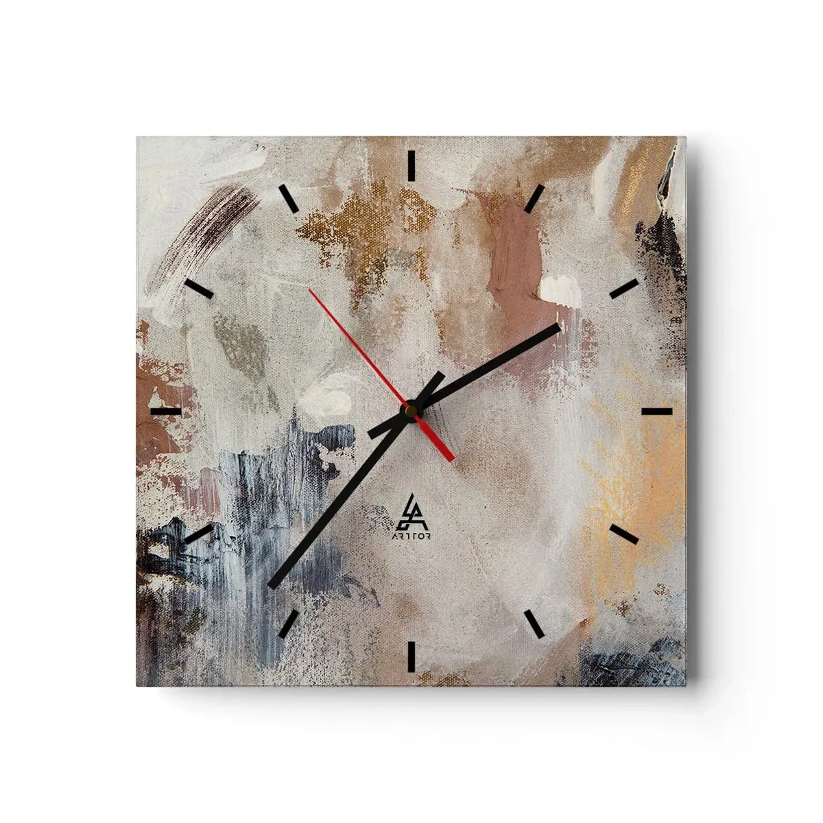 Wanduhr - Glasuhr - Abstrakte Punkte in gedeckten Beige- und Goldtönen - 30x30cm - Neblige Abstraktion - Moderne Wanddekoration für Wohnzimmer und Schlafzimmer ARTTOR