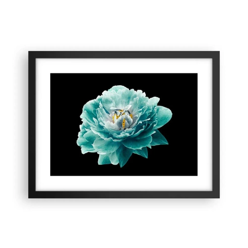 Poster in einem schwarzem Rahmen - Blaue und goldene Blütenblätter - 40x30 cm