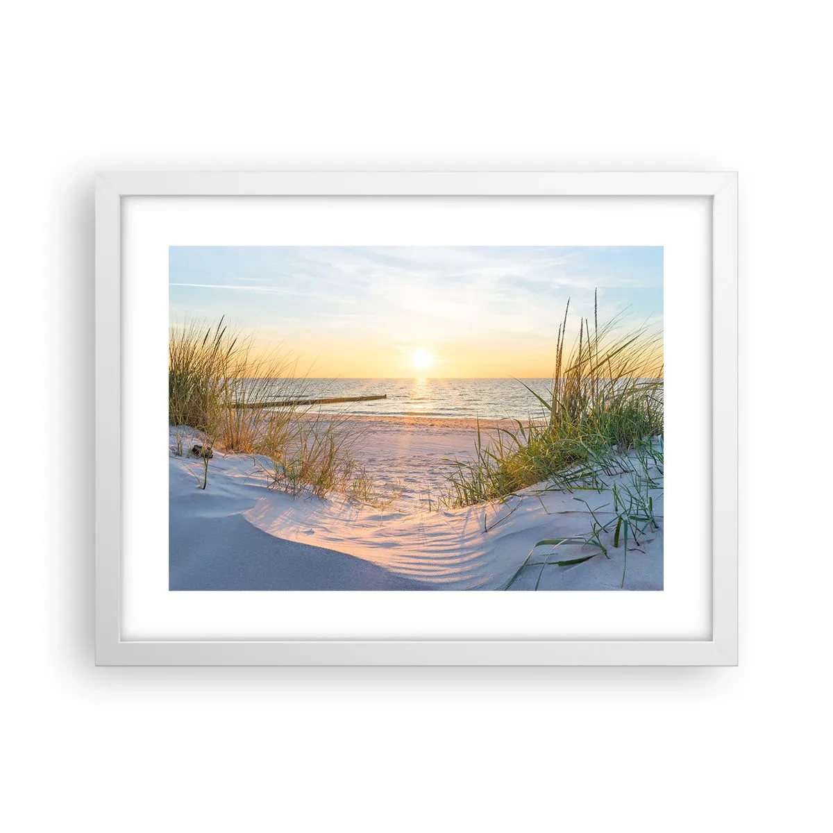 Poster in einem weißen Rahmen - Das Rauschen des Meeres, der Gesang der Vögel, ein wilder Strand im Gras ... - 40x30 cm