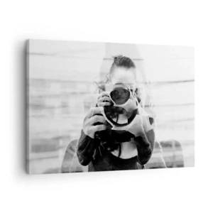 Bild auf Leinwand - Leinwandbild - Schwarz-Weiß-Doppelbelichtungsporträt eines Fotografen - 70x50cm - Schöpfer und Material - Moderne Wanddekoration für Wohnzimmer und Schlafzimmer ARTTOR