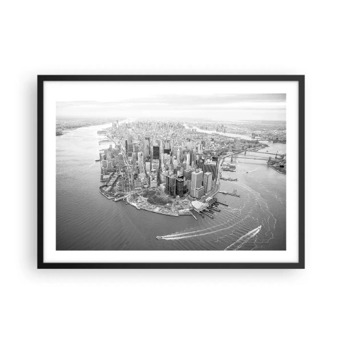 Poster in einem schwarzem Rahmen - Luftaufnahme von Manhattan in Schwarzweiß - 70x50cm - Und wie kann es man nicht lieben? - Moderne Wanddekoration für Wohnzimmer und Schlafzimmer ARTTOR