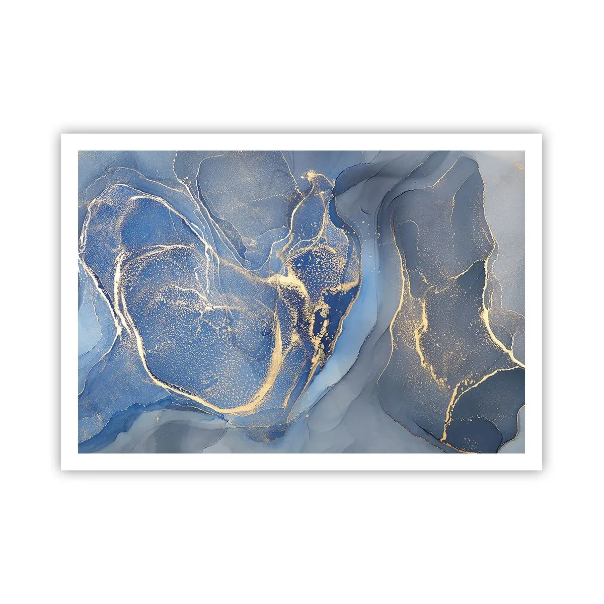 Poster - Abstrakte blaue Muster mit goldenen Akzenten - 100x70cm - Goldstaub - Moderne Wanddekoration für Wohnzimmer und Schlafzimmer ARTTOR