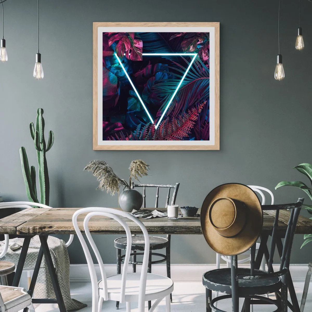 Poster in einem Rahmen aus heller Eiche - Garten im Disco-Stil - 50x50 cm