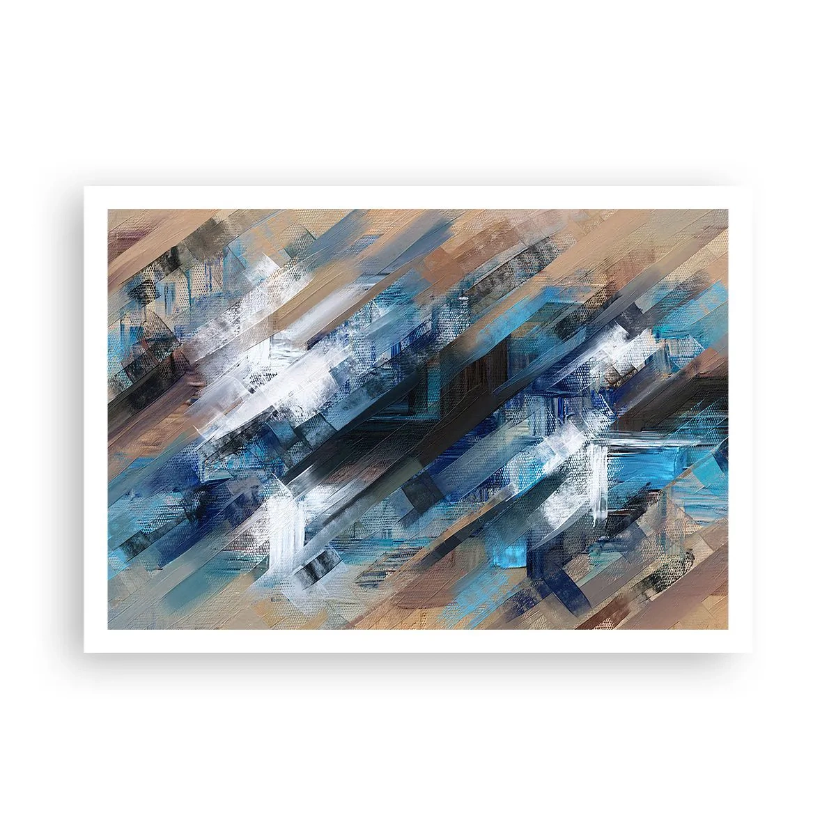 Poster - Abstrakte Komposition mit blauen diagonalen Linien - 100x70cm - Auf einer blauen Diagonale - Moderne Wanddekoration für Wohnzimmer und Schlafzimmer ARTTOR
