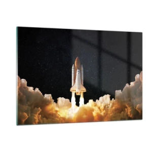 Glasbild - Bild auf glas - Ein Space Shuttle hebt vor einem Sternenhimmel ab - 120x80cm - Ad Astra! - Moderne Wanddekoration für Wohnzimmer und Schlafzimmer ARTTOR