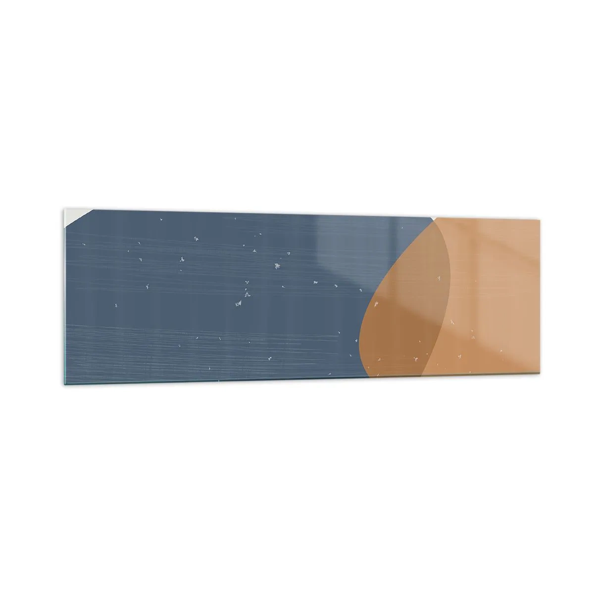 Glasbild - Bild auf glas - Eine minimalistische geometrische Komposition in Blau- und Orangetönen. - 160x50cm - Ovale und Einflüsse - Moderne Wanddekoration für Wohnzimmer und Schlafzimmer ARTTOR
