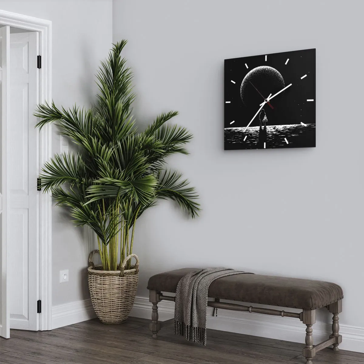 Wanduhr - Glasuhr - Ein Astronaut vor dem Hintergrund eines großen Planeten im Weltraum - 30x30cm - Angesicht zu Angesicht - Moderne Wanddekoration für Wohnzimmer und Schlafzimmer ARTTOR