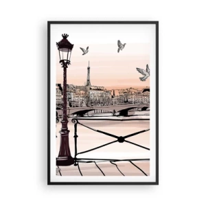 Poster in einem schwarzem Rahmen - Über den Dächern von Paris - 61x91 cm