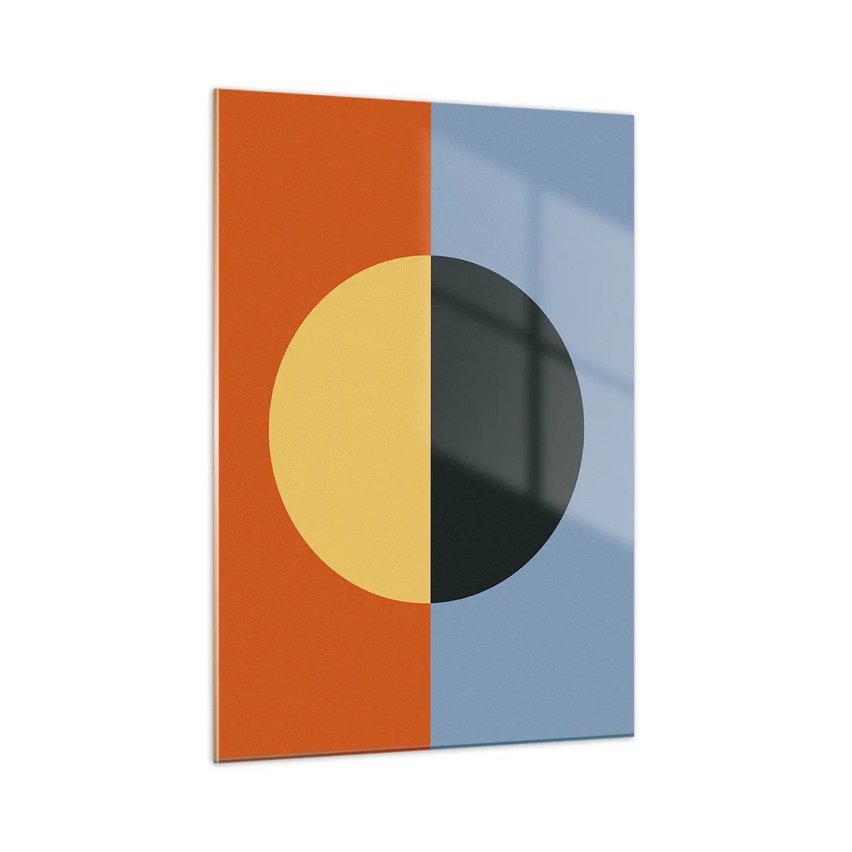 Glasbild - Bild auf glas - Abstrakte Komposition mit einem Kreis in warmen und kalten Farbtönen - 50x70cm - Eine Komposition aus Wärme und Kühle - Moderne Wanddekoration für Wohnzimmer und Schlafzimmer ARTTOR