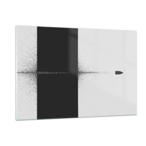 Glasbild - Bild auf glas - Eine abstrakte Komposition aus Schwarz und Weiß mit einer dynamischen Linie - 120x80cm - Direkt zum Ziel - Moderne Wanddekoration für Wohnzimmer und Schlafzimmer ARTTOR