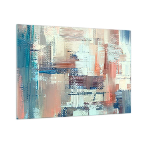 Glasbild - Bild auf glas - Bunte Abstraktion mit horizontalen und vertikalen Pinselstrichen - 100x70cm - Zum Licht kommen - Moderne Wanddekoration für Wohnzimmer und Schlafzimmer ARTTOR