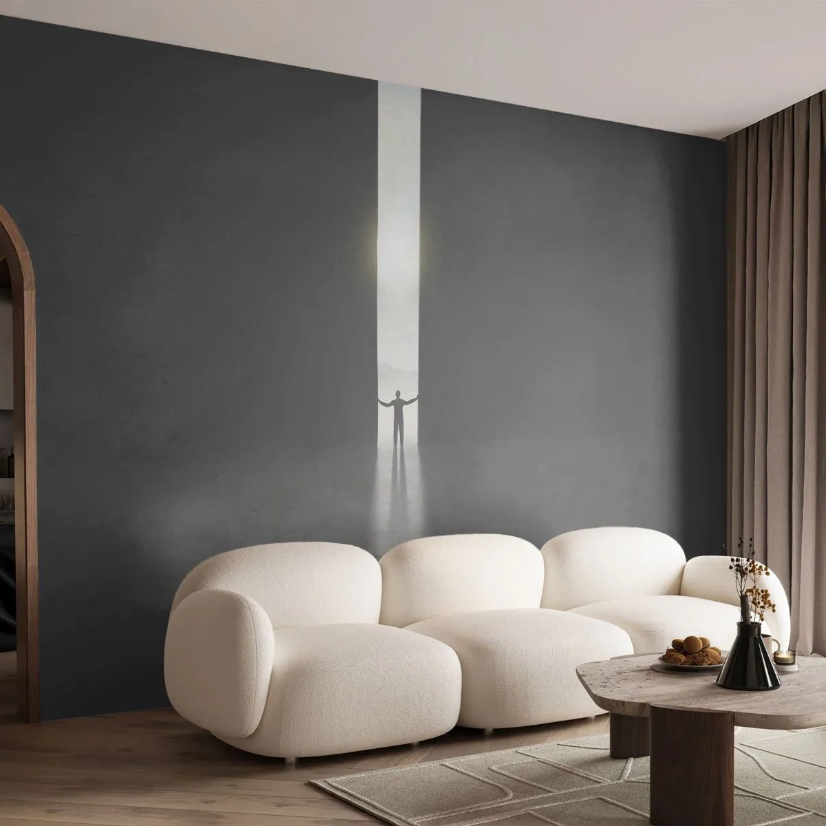 Fototapete Standard Eco - Ein Schritt in eine strahlende Zukunft - Abstraktion, Mann, Stück - 200x140 cm