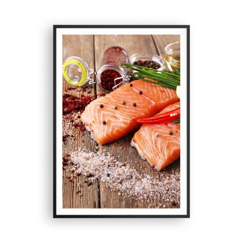 Poster in einem schwarzem Rahmen - Norwegisches Abenteuer in der Küche - 70x100 cm