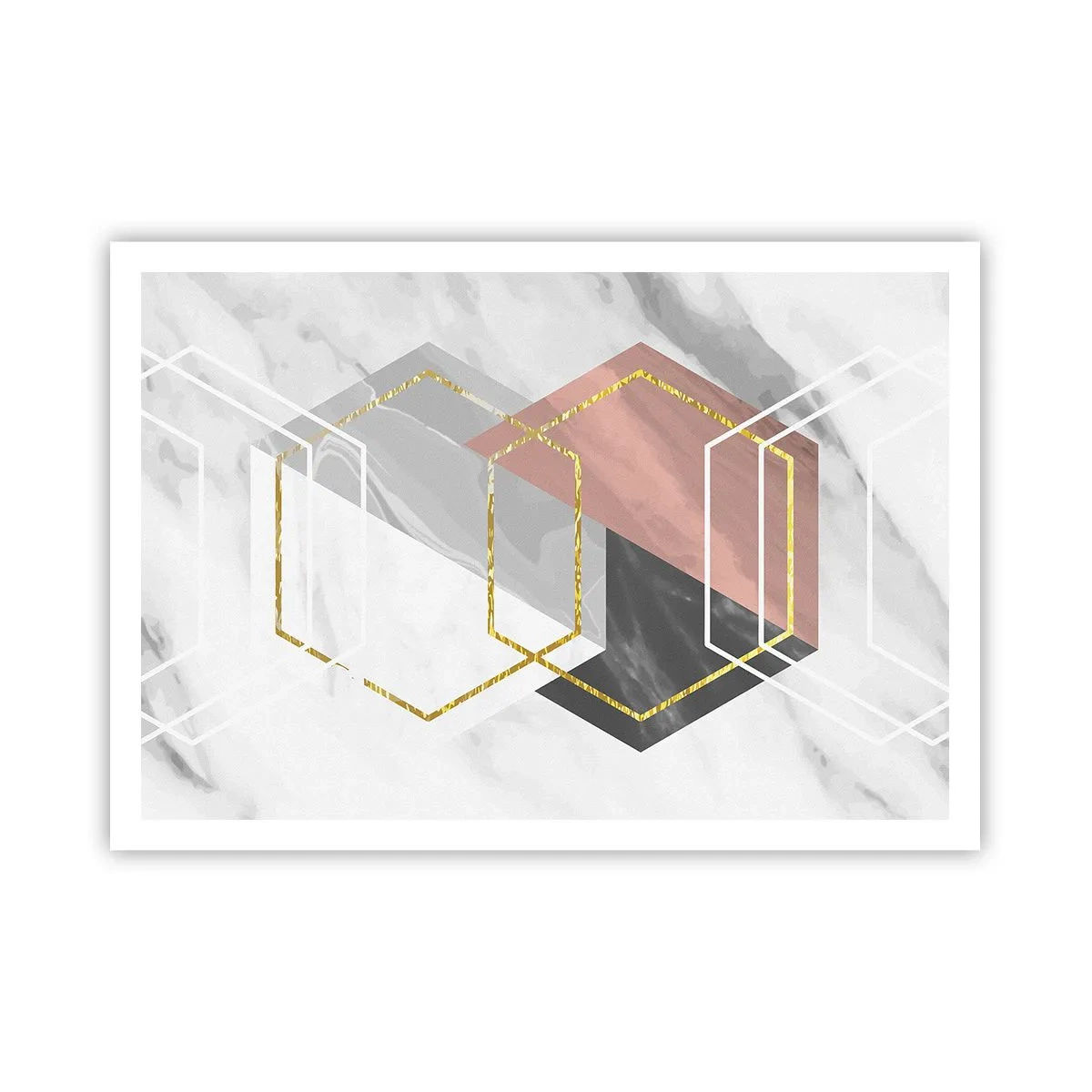 Poster - Geometrische Figuren mit Gold- und Marmorakzenten - 100x70cm - Kettenkomposition - Moderne Wanddekoration für Wohnzimmer und Schlafzimmer ARTTOR