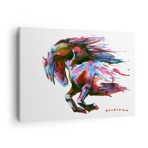 Bild auf Leinwand - Leinwandbild - Ein Pferd in dynamischen abstrakten Farben symbolisiert Freiheit - 70x50cm - In Verzückung - Moderne Wanddekoration für Wohnzimmer und Schlafzimmer ARTTOR