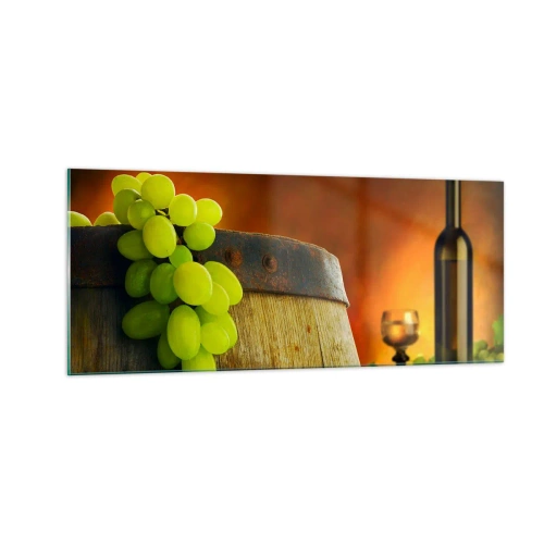 Glasbild - Bild auf glas - Stillleben mit einer Flasche Wein und einer Weintraube - 100x40 cm
