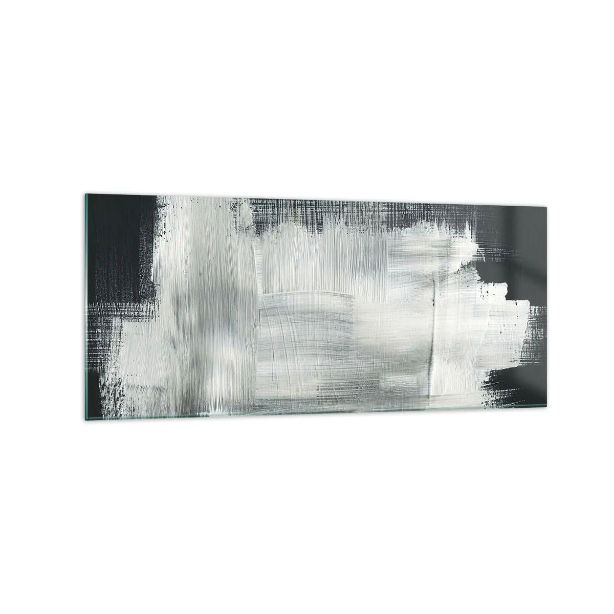 Glasbild - Bild auf glas - Weiße abstrakte Striche auf dunklem Hintergrund - 120x50cm - Vertikal und horizontal gewebt - Moderne Wanddekoration für Wohnzimmer und Schlafzimmer ARTTOR
