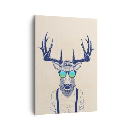 Bild auf Leinwand - Leinwandbild - Stilisierter Hirsch mit Sonnenbrille - 50x70cm - Wen hast du erwartet? - Moderne Wanddekoration für Wohnzimmer und Schlafzimmer ARTTOR