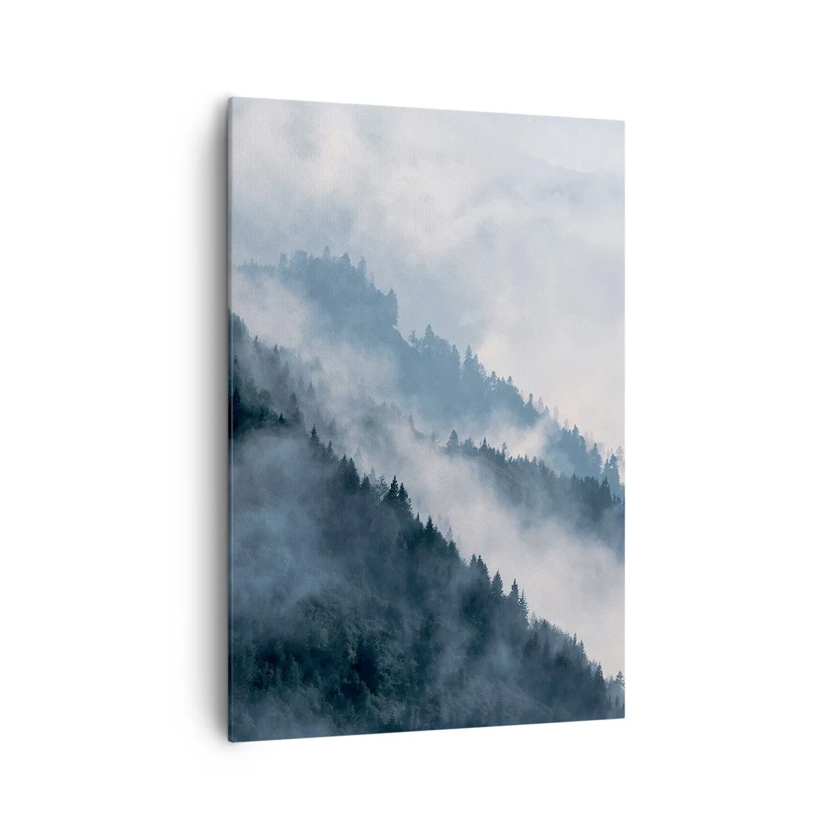 Bild auf Leinwand - Leinwandbild - Nebel schwebt über den bewaldeten Berghängen in einer geheimnisvollen Landschaft - 70x100cm - Mystik der Berge - Moderne Wanddekoration für Wohnzimmer und Schlafzimmer ARTTOR