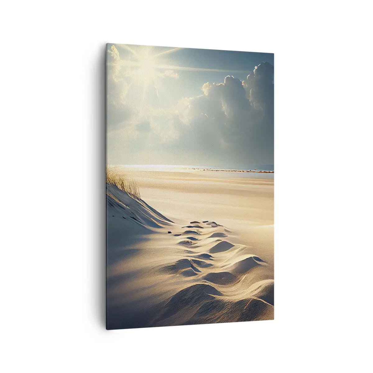 Bild auf Leinwand - Leinwandbild - Goldene Dünen am Strand bei Sonnenuntergang mit Blick auf das Meer - 80x120cm - Beruhigende Landschaft - Moderne Wanddekoration für Wohnzimmer und Schlafzimmer ARTTOR