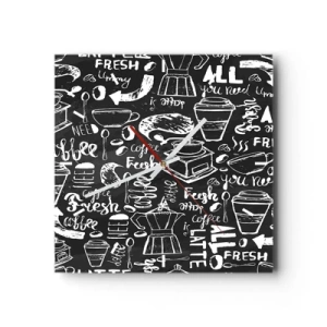 Wanduhr - Glasuhr - Stilvolle Kaffeegrafik auf schwarzem Hintergrund - 30x30cm - Alles was Sie brauchen ist… - Moderne Wanddekoration für Wohnzimmer und Schlafzimmer ARTTOR