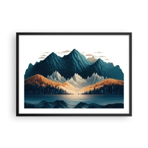 Poster in einem schwarzem Rahmen - Malerische Berge über dem See bei Sonnenuntergang - 70x50cm - Perfekte Berglandschaft - Moderne Wanddekoration für Wohnzimmer und Schlafzimmer ARTTOR