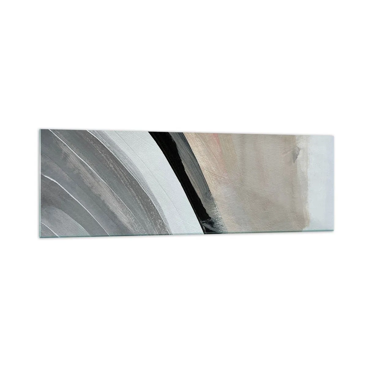 Glasbild - Bild auf glas - Abstrakter Bogen in Schwarz-, Grau- und Beigetönen - 160x50cm - Komposition: Bogen aus Schwarz und Grau - Moderne Wanddekoration für Wohnzimmer und Schlafzimmer ARTTOR