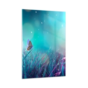 Glasbild - Bild auf glas - Schmetterling auf dem Gras in Pastelllicht - 50x70cm - Das geheime Leben der Wiese - Moderne Wanddekoration für Wohnzimmer und Schlafzimmer ARTTOR